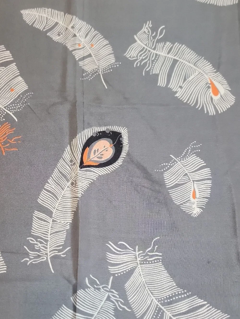 Echo Silk Feather Print Square Scarf in Gray and Peach 31